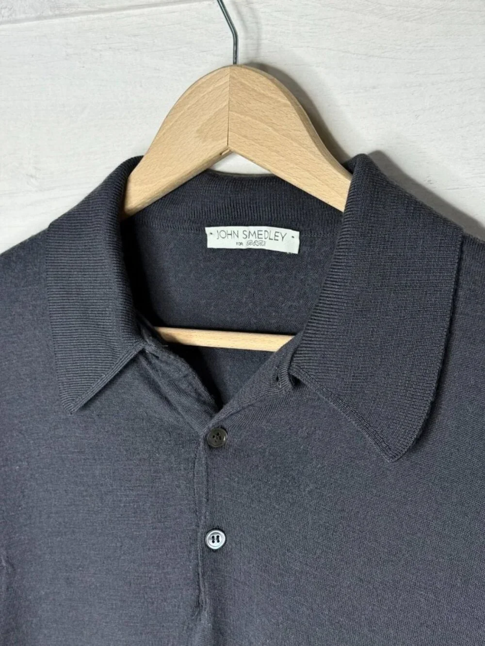 JOHN SMEDLEY For Berk L Charcoal Gray Merino Wool Long Sleeve Knit Polo England